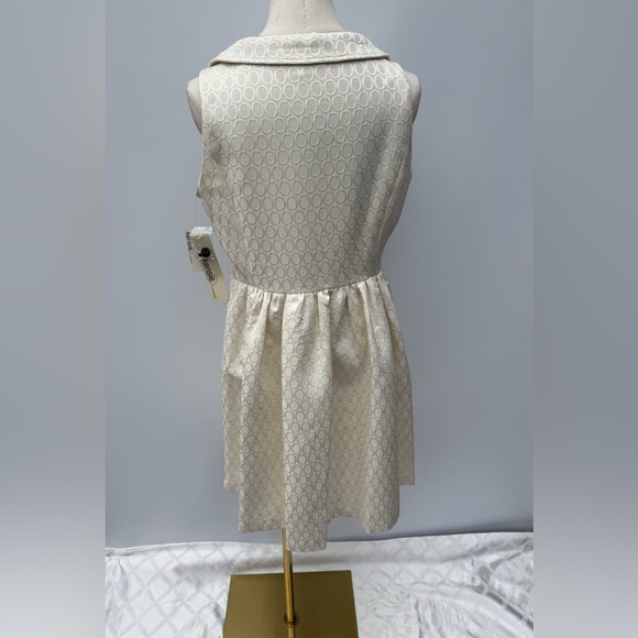Kensie Dress Size 12 Cream Textured Black Ruffle Bib Collar A-Line Sleeveless - Picture 9 of 17